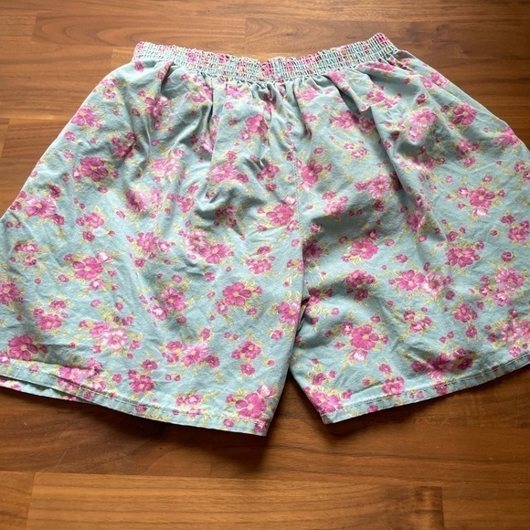 VINTAGE cotton floral pockets elastic waist shorts - Picture 5 of 6